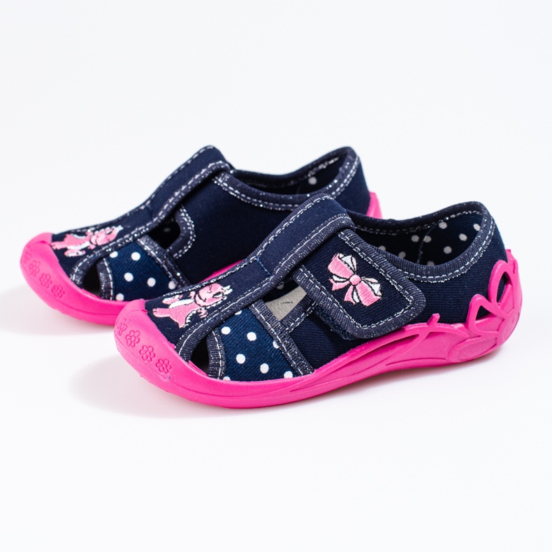 Pantuflas azul marino y rosa para niña de Shelovet 1