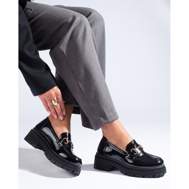 Mocasines Shelovet de charol con suela gruesa negro 1