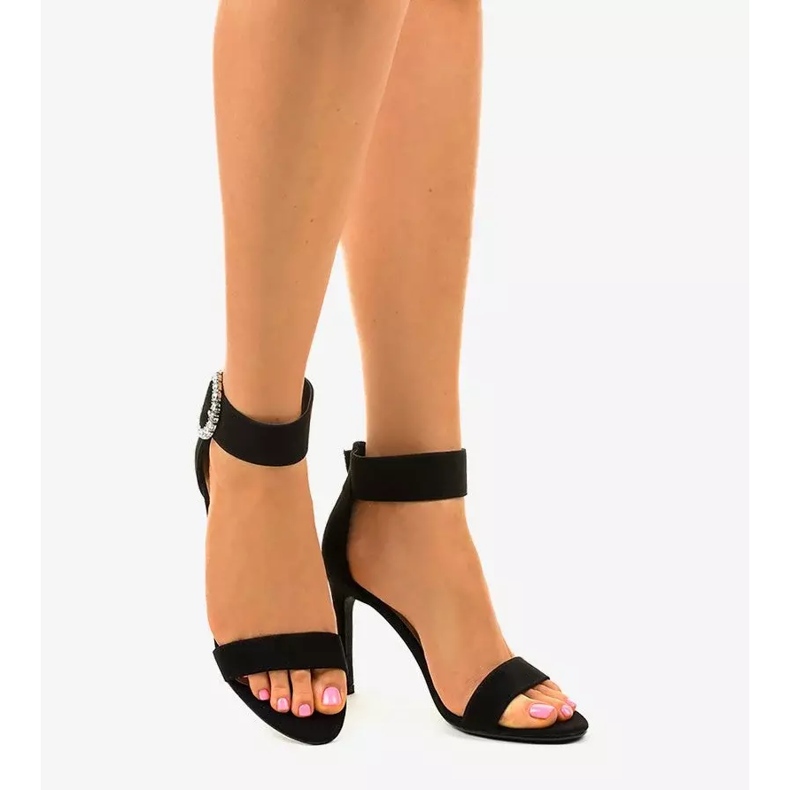 Sandalias negras con tacón de aguja de ante ecológico 91761-3 negro 2