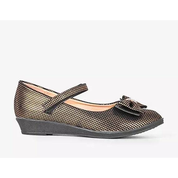 Bailarinas infantiles doradas con lazo de Tienne negro 1 Bailarinas infantiles doradas con lazo de Tienne negro 1