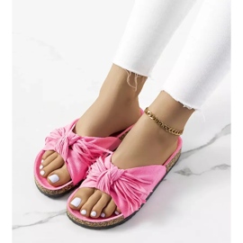 Pantuflas rosa flúor con flecos de mujer rosado 1
