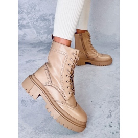 Aubert Botas caqui con cordones beige 3