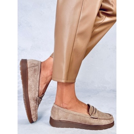 Mocasines de ante con plantilla de piel de Marit Khaki beige 3