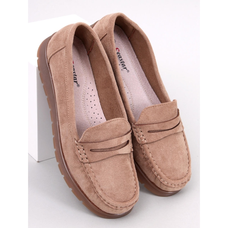 Mocasines de ante con plantilla de piel de Marit Khaki beige 1