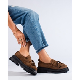 Mocasines de mujer en ante marrón con plataforma Shelovet 3