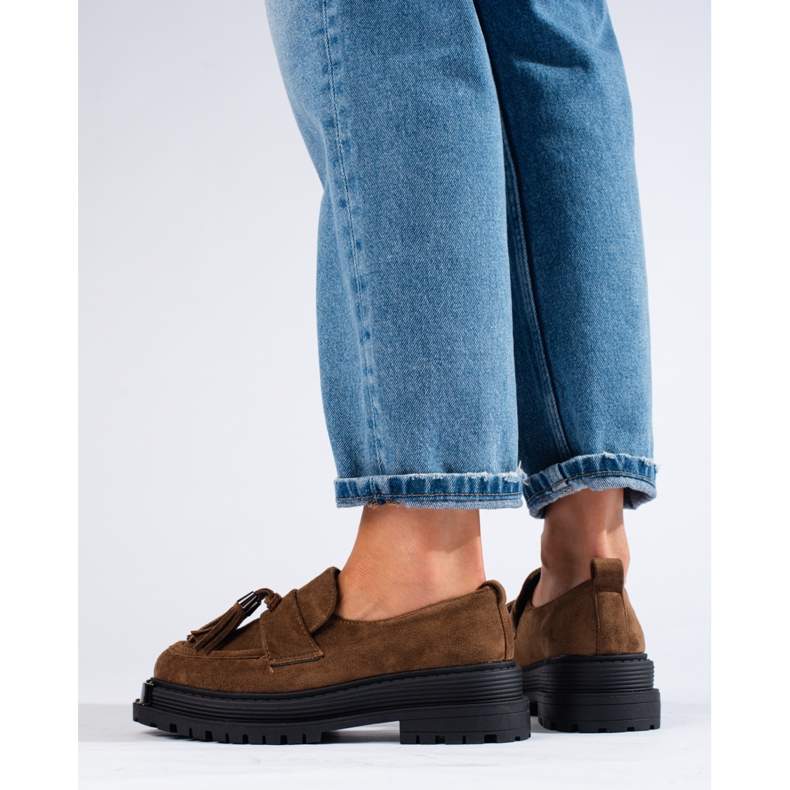 Mocasines de mujer en ante marrón con plataforma Shelovet 1