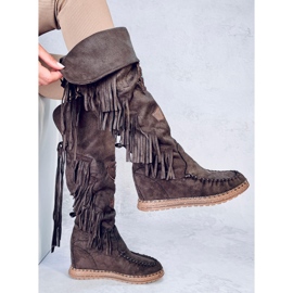 Botas Russo D.KHAKI tacón cuña con flecos marrón 5