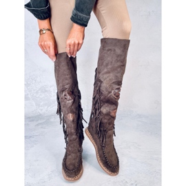 Botas Russo D.KHAKI tacón cuña con flecos marrón 3
