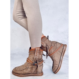 Botines cuña flecos Lotz Kaki marrón 2