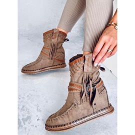 Botines cuña flecos Lotz Kaki marrón 4