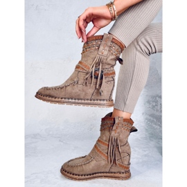 Botines cuña flecos Lotz Kaki marrón 5