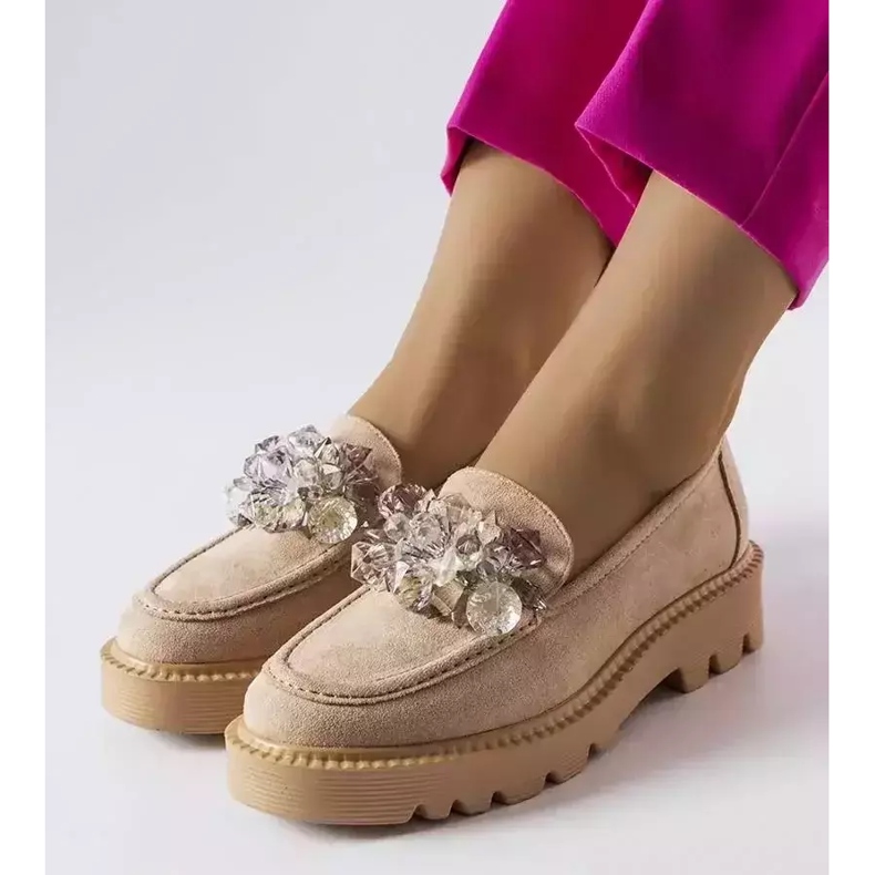Venezia Mocasines beige decorados con cristales Vinceza 1
