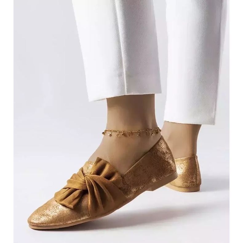 Bailarinas marrones metalizadas con lazo de Dodier dorado 2 Bailarinas marrones metalizadas con lazo de Dodier dorado 2