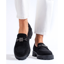 Mocasines de mujer en ante con suela gruesa Shelovet negro 2