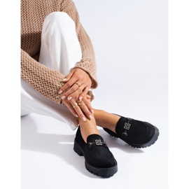 Mocasines de mujer en ante con suela gruesa Shelovet negro 1