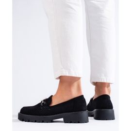 Mocasines de mujer en ante con suela gruesa Shelovet negro 3