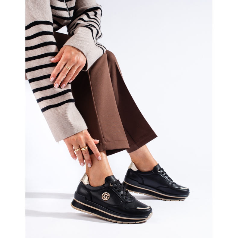 Zapatillas con plataforma en cuero negras de Shelovet negro 1