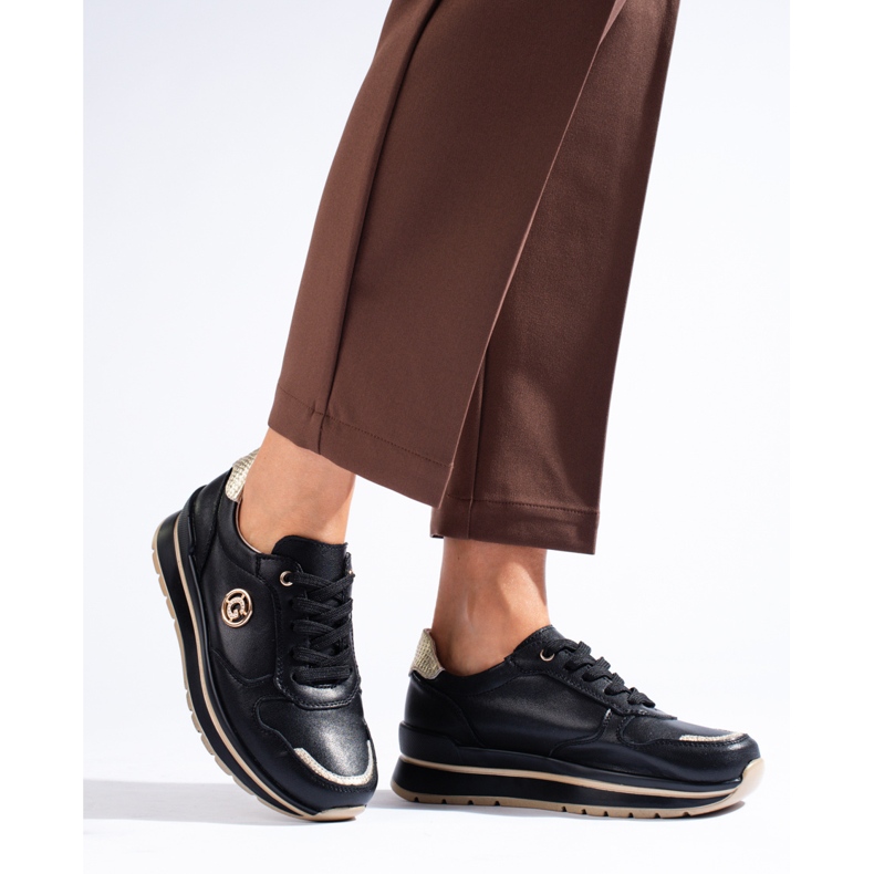 Zapatillas con plataforma en cuero negras de Shelovet negro 2