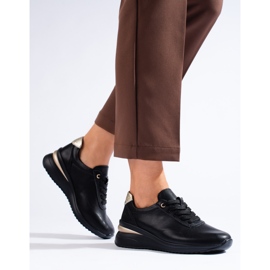 Zapatillas con cuña de cuero negras de Shelovet negro 2