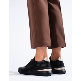 Zapatillas con cuña de cuero negras de Shelovet negro 3