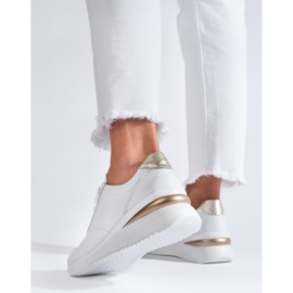 SHELOVET Deportivas mujer cuña Welovet de piel en color blanco 3