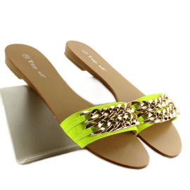Pantuflas con cadena de oro MB-6272 amarillo-fluo dorado 3