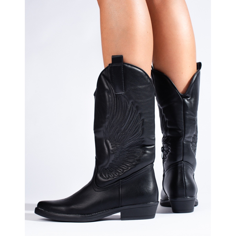 Shelovet botas cowboy de mujer negras con tacón negro 2