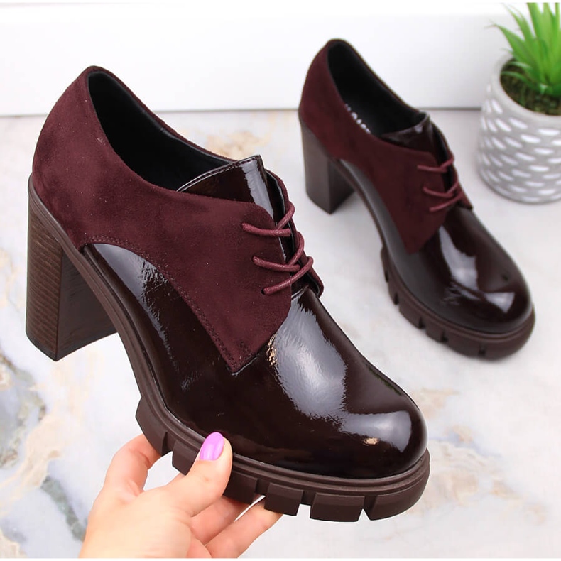 M. DASZYŃSKI Zapatos de mujer con poste y plataforma, granate M.Daszyński SA218-2 rojo 1 M. DASZYŃSKI Zapatos de mujer con poste y plataforma, granate M.Daszyński SA218-2 rojo 1