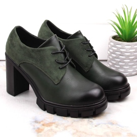 M. DASZYŃSKI Zapatos de mujer verdes con poste y plataforma M.Daszyński SA218-2 2