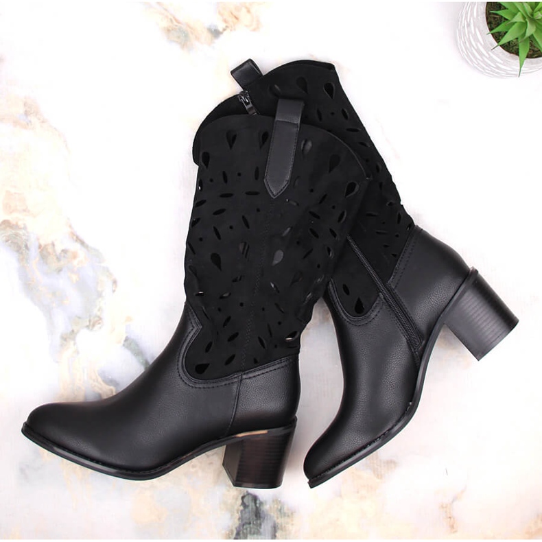 M. DASZYŃSKI Botas cowboy cálidas caladas de mujer negras M.Daszyński MR2337-3 negro 1 M. DASZYŃSKI Botas cowboy cálidas caladas de mujer negras M.Daszyński MR2337-3 negro 1