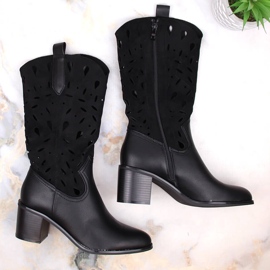 M. DASZYŃSKI Botas cowboy cálidas caladas de mujer negras M.Daszyński MR2337-3 negro 2