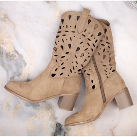 M. DASZYŃSKI Botas cowboy cálidas caladas de mujer beige M.Daszyński MR2337-3 1 M. DASZYŃSKI Botas cowboy cálidas caladas de mujer beige M.Daszyński MR2337-3 1