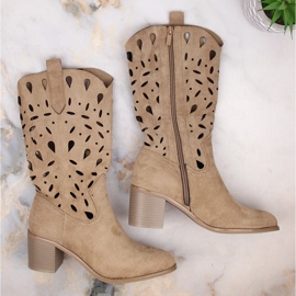 M. DASZYŃSKI Botas cowboy cálidas caladas de mujer beige M.Daszyński MR2337-3 2