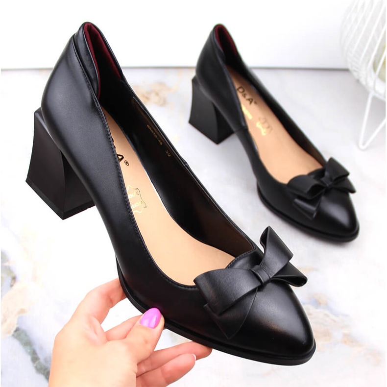 Zapatos de mujer de tacón con lazo negro D&amp;A S.Barski Premium Collection MR870-48 1