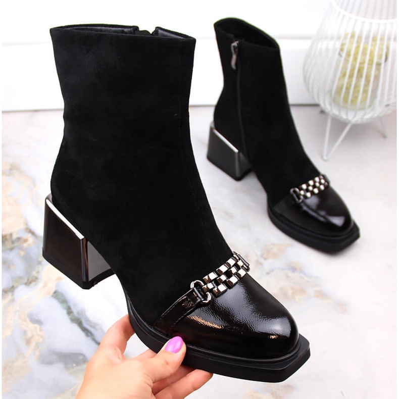 Botas de mujer negras con tacón decorativo D&A S.Barski Premium Collection MR870-70 negro 1 Botas de mujer negras con tacón decorativo D&A S.Barski Premium Collection MR870-70 negro 1