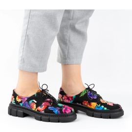 ARS Zapatos de mujer de piel con suela gruesa con flores 1163 negro 6