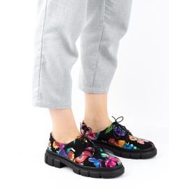 ARS Zapatos de mujer de piel con suela gruesa con flores 1163 negro 4