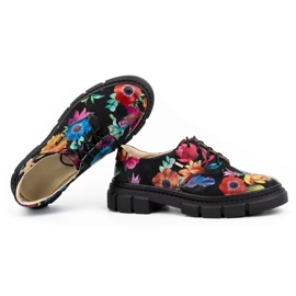 ARS Zapatos de mujer de piel con suela gruesa con flores 1163 negro 14