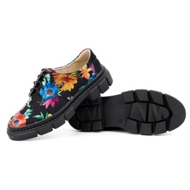 ARS Zapatos de mujer de piel con suela gruesa con flores 1163 negro 9