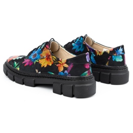 ARS Zapatos de mujer de piel con suela gruesa con flores 1163 negro 11