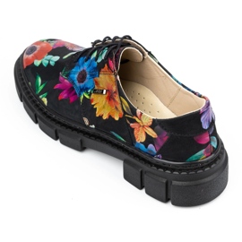 ARS Zapatos de mujer de piel con suela gruesa con flores 1163 negro 12