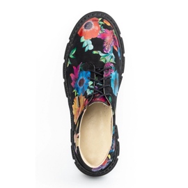 ARS Zapatos de mujer de piel con suela gruesa con flores 1163 negro 13
