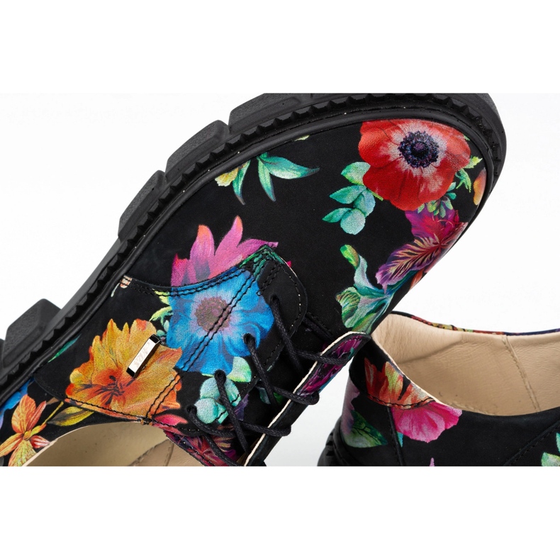ARS Zapatos de mujer de piel con suela gruesa con flores 1163 negro 1