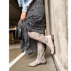 Olivier Botas de mujer caladas gris claro 3