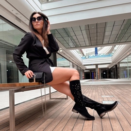 Olivier Botas de mujer caladas Flores negras negro 6