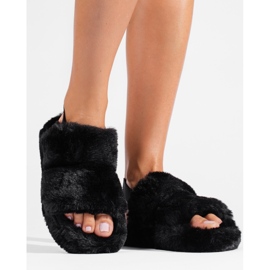 Pantuflas de pelo para mujer Shelovet negro 3