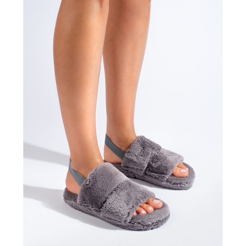 Pantuflas de pelo para mujer Shelovet gris 1