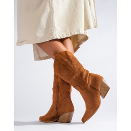 Botas cowboy Shelovet de ante marrón para mujer 2