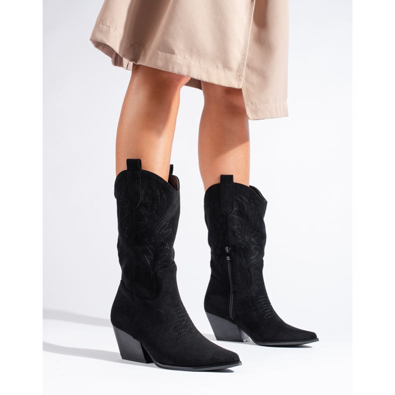 Botas cowboy de mujer Shelovet en ante negro 1
