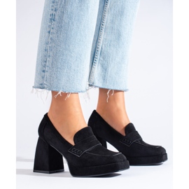 Botas Shelovet de ante negro con tacón ancho de aguja 1